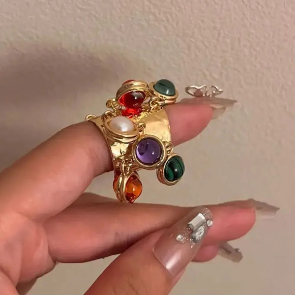 Firona Natural Stones Multicolor Fringe Ring - Picture 1 of 17